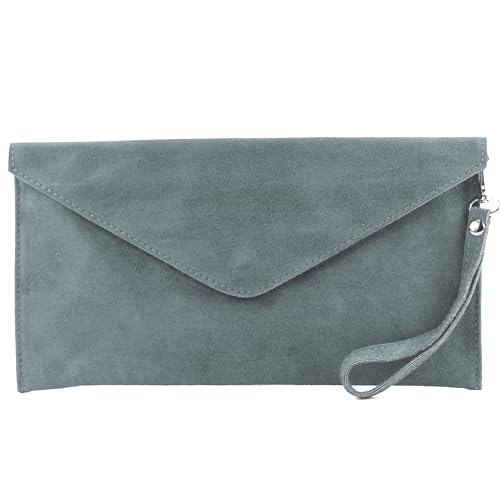 modamoda de - T106 - ital. Clutch Abendtasche aus Wildleder, Farbe:Dunkelgrau von modamoda de