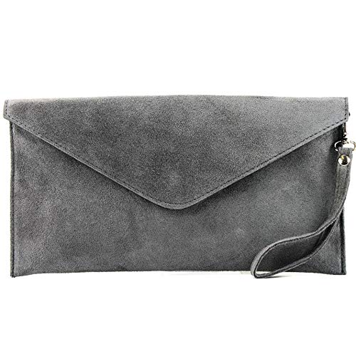 modamoda de - T106 - ital. Clutch Abendtasche aus Wildleder, Farbe:Graphitgrau von modamoda de