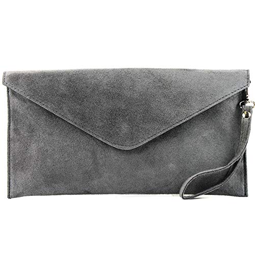 modamoda de T106 Damen Wildleder Rauleder Clutch Umhängetasche Abendtasche handmade in Italy, Farbe:Graphitgrau von modamoda de