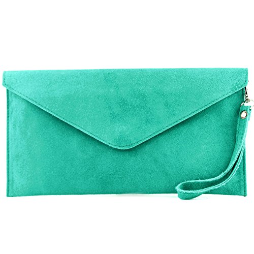 modamoda de - T106 - ital. Clutch Abendtasche aus Wildleder, Farbe:Türkis_1 von modamoda de