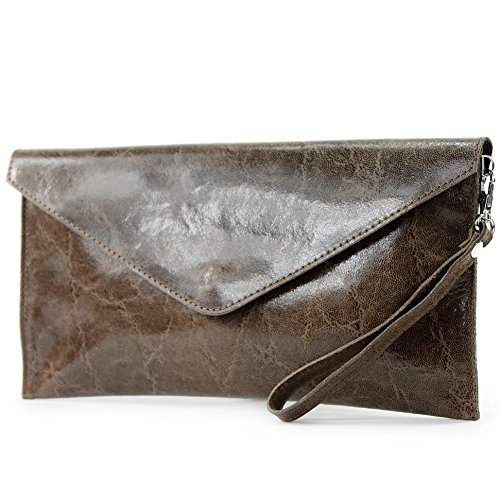 modamoda de - T106G - ital Clutch Unterarmtasche Glattleder, Farbe:Terrabraun von modamoda de