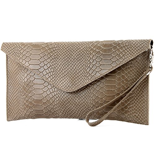 modamoda de - T106S - ital Clutch aus Leder in Schlangenoptik, Farbe:Terrabraun von modamoda de