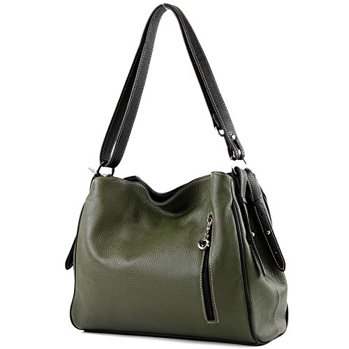 modamoda de T119 / T220 Damen Leder Schultertasche Umhängetasche 2 Größen handmade in Italy, Farbe:Armeegrün/Schwarz modamoda de T119 / T220 Damen Leder Schultertasche Umhängetasche 2 Größen handmade in Italy, Farbe:Armeegrün/Schwarz von modamoda de