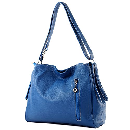 modamoda de - T119 - ital Schultertasche Umhängetasche aus Leder, Farbe:Blau von modamoda de