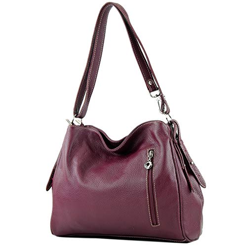 modamoda de - T119 - ital Schultertasche Umhängetasche aus Leder, Farbe:Bordeauxrot von modamoda de