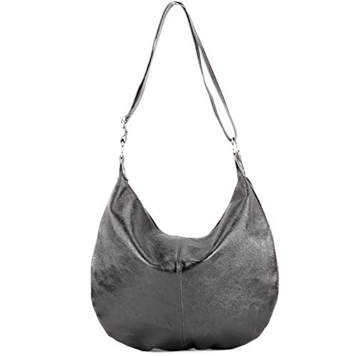 modamoda de - T123 - ital Umhängetasche Schultertasche Wildleder, Farbe:Anthrazit-Metallic von modamoda de