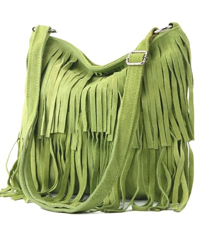 modamoda de T125 Damen Leder Wildleder Schultertasche Umhängetasche handmade in Italy, Farbe:Apfelgrün von modamoda de