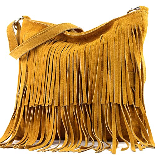 modamoda de T125 Damen Leder Wildleder Schultertasche Umhängetasche handmade in Italy, Farbe:Curry modamoda de T125 Damen Leder Wildleder Schultertasche Umhängetasche handmade in Italy, Farbe:Curry von modamoda de