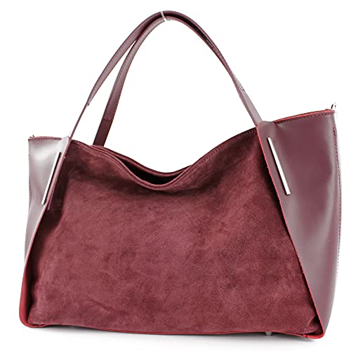 modamoda de - T126 - ital. Shopper Tragetasche Leder/Wildleder, Farbe:Bordeauxrot2021 von modamoda de