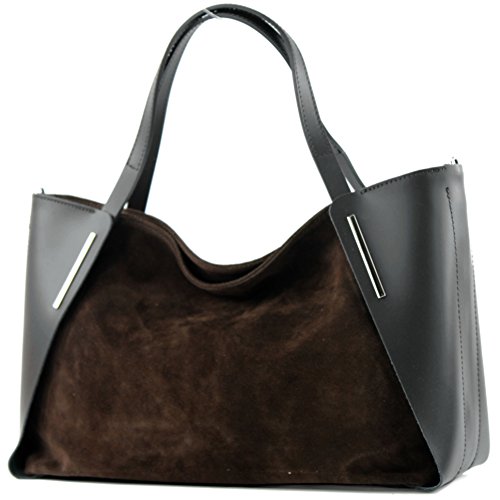 modamoda de - T126 - ital. Shopper Tragetasche Leder/Wildleder, Farbe:Dark Chocolate von modamoda de