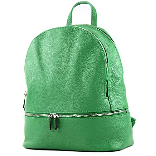 modamoda de T137 Damen Leder Rucksack Handtasche Medium handmade in Italy, Farbe:T137Leder-Blattgrün von modamoda de