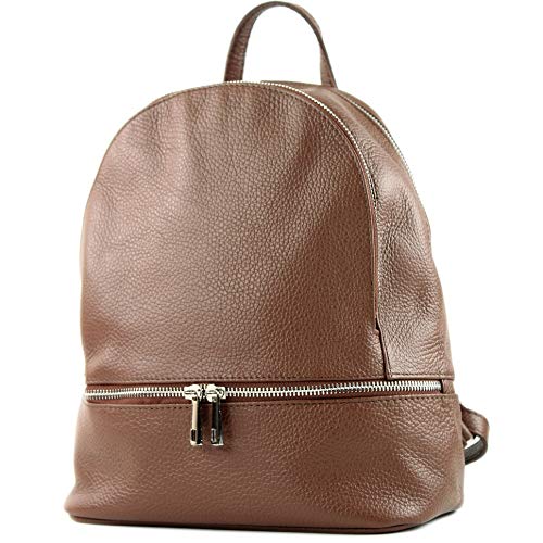 modamoda de T137 Damen Leder Rucksack Handtasche Medium handmade in Italy, Farbe:T137Leder-Braun von modamoda de
