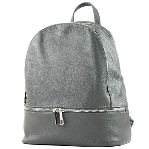 modamoda de - T137 Leder - ital Damen Rucksack Leder oder Nappaleder, Farbe:T137Leder-Graphitgrau von modamoda de