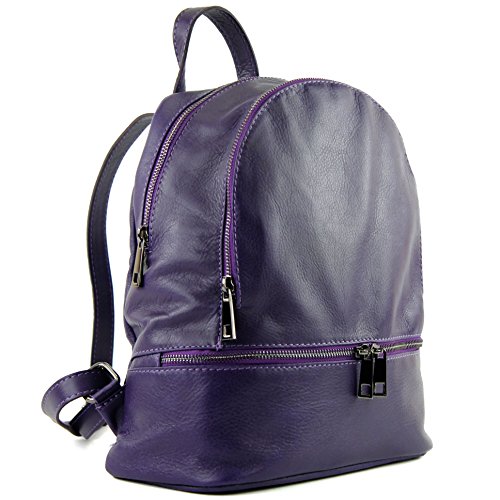 modamoda de - T137 - ital Damen Rucksacktasche aus Leder, Farbe:Dunkellila von modamoda de