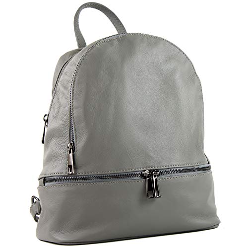 modamoda de - T137 - ital Damen Rucksacktasche aus Leder, Farbe:Mausgrau von modamoda de