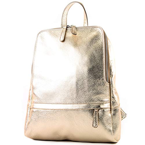 modamoda de T138 Damen Leder Rucksack Handtasche handmade in Italy, Farbe:Lightgold Metallic von modamoda de