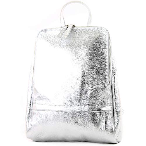 modamoda de T138 Damen Leder Rucksack Handtasche handmade in Italy, Farbe:Silber von modamoda de