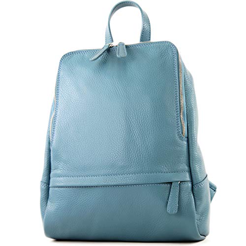 modamoda de - T138 - ital Damen Rucksacktasche aus Leder, Farbe:Babyblau von modamoda de