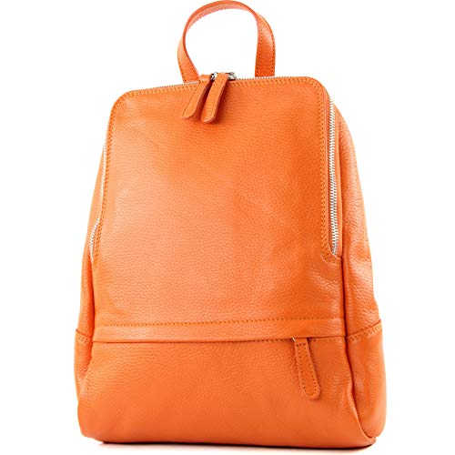 modamoda de - T138 - ital Damen Rucksacktasche aus Leder, Farbe:Orange von modamoda de