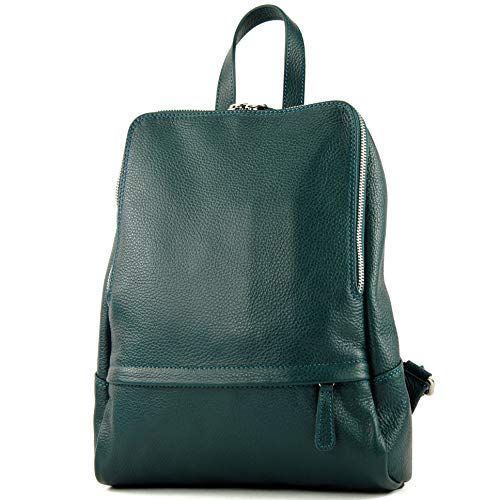 modamoda de - T138 - ital Damen Rucksacktasche aus Leder, Farbe:Petrol von modamoda de