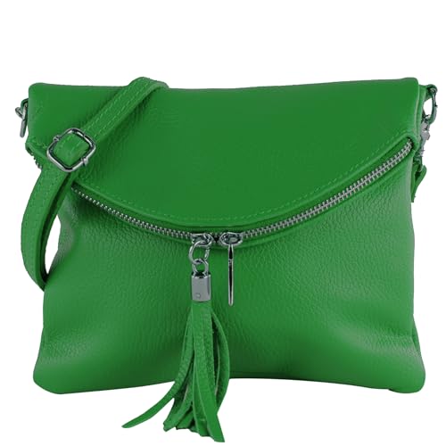 modamoda de T139LEDER Damen Leder kleine Umhängetasche Abendtasche handmade in Italy, Farbe:Blattgrün von modamoda de