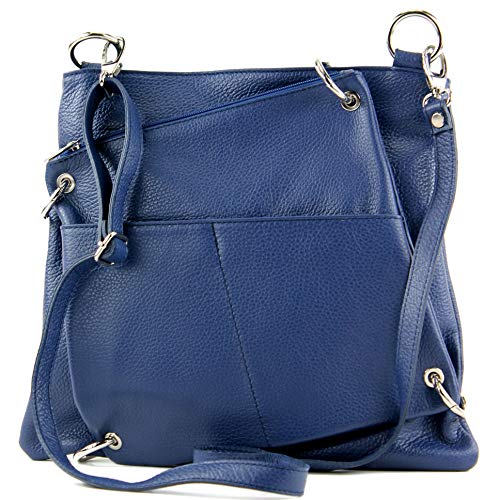 modamoda de - T140 - ital Messengertasche Umhängetasche 2in1 Leder, Farbe:Saphirblau von modamoda de