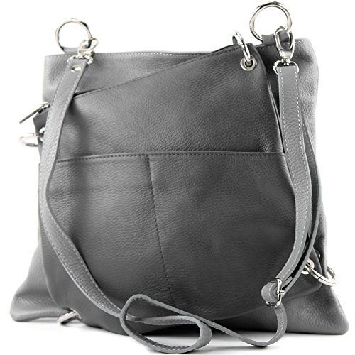 modamoda de - T140 - ital Messengertasche Umhängetasche 2in1 Leder, Farbe:Grau/Dunkelgrau von modamoda de