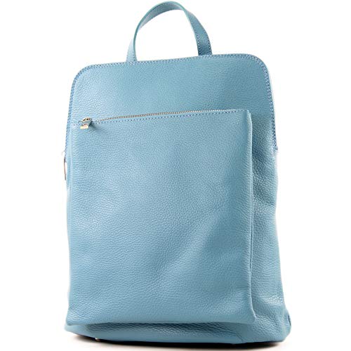 modamoda de T141 Damen Leder Rucksack Damentasche Schultertasche handmade in Italy, Farbe:Babyblau von modamoda de