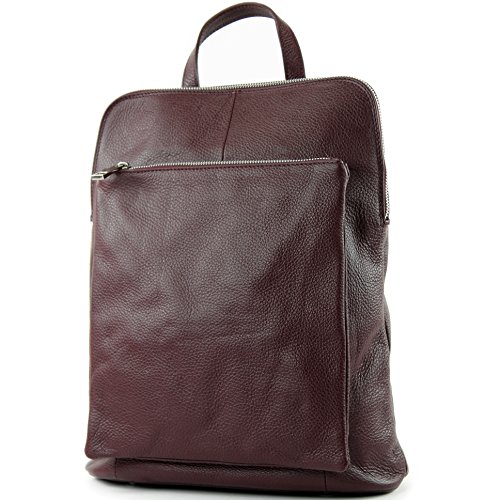 modamoda de - T141 - ital Damen Rucksacktasche 3in1 aus Leder, Farbe:Bordeauxrot (2) von modamoda de