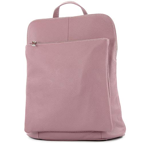 modamoda de - T141 - ital Damen Rucksacktasche 3in1 aus Leder, Farbe:Altrosa von modamoda de