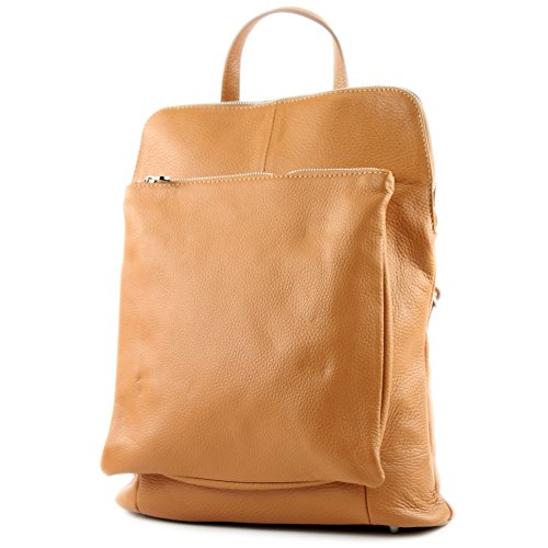 modamoda de - T141 - ital Damen Rucksacktasche 3in1 aus Leder, Farbe:Camel2021 von modamoda de