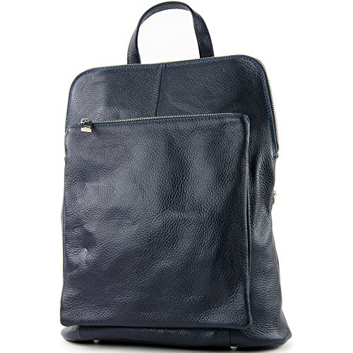 modamoda de T141 Damen Leder Rucksack Damentasche Schultertasche handmade in Italy, Farbe:Dunkelblau2021 von modamoda de