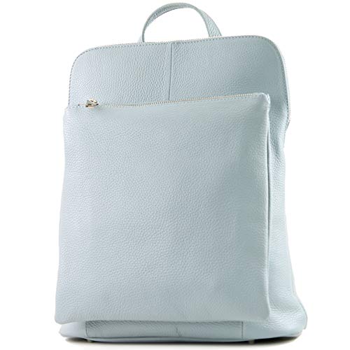 modamoda de - T141 - ital Damen Rucksacktasche 3in1 aus Leder, Farbe:Eisblau von modamoda de