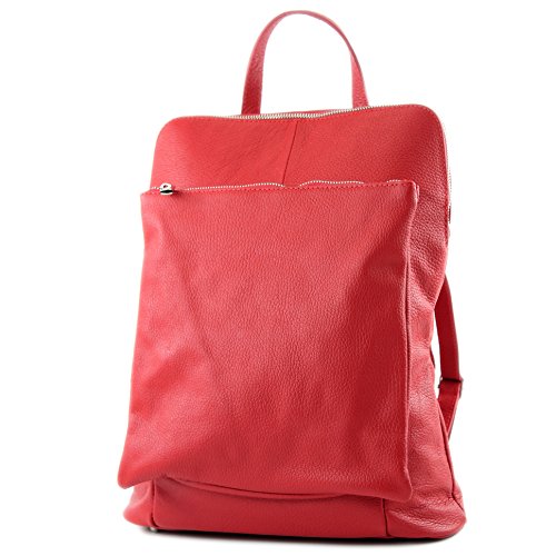 modamoda de - T141 - ital Damen Rucksacktasche 3in1 aus Leder, Farbe:Rot von modamoda de