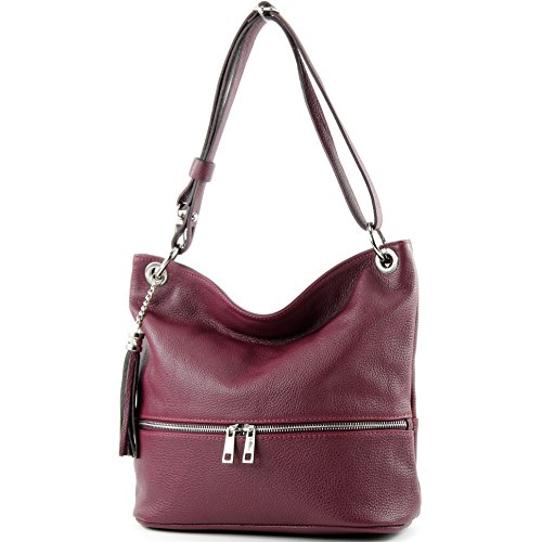 modamoda de - T143 - ital. Leder Schultertasche Umhängetasche, Farbe:Bordeauxviolett von modamoda de