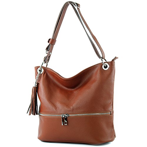modamoda de - T143 - ital. Leder Schultertasche Umhängetasche, Farbe:Cognac2021 von modamoda de