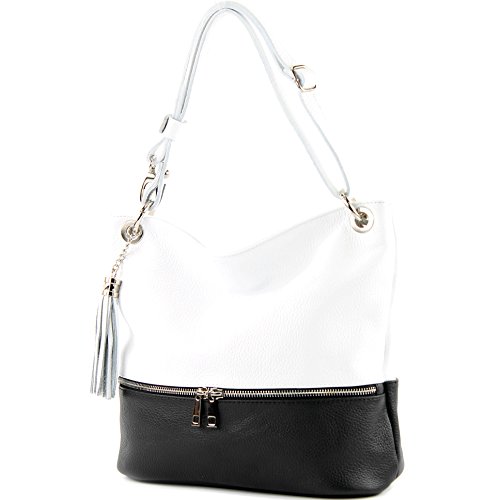 modamoda de - T143 - ital. Leder Schultertasche Umhängetasche, Farbe:Weiß/Schwarz modamoda de - T143 - ital. Leder Schultertasche Umhängetasche, Farbe:Weiß/Schwarz von modamoda de