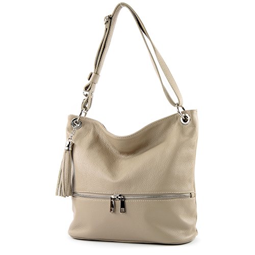 modamoda de - T143 - ital. Leder Schultertasche Umhängetasche, Farbe:Beige von modamoda de