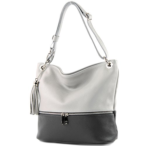 modamoda de - T143 - ital. Leder Schultertasche Umhängetasche, Farbe:Grau/Dunkelgrau2021 modamoda de - T143 - ital. Leder Schultertasche Umhängetasche, Farbe:Grau/Dunkelgrau2021 von modamoda de