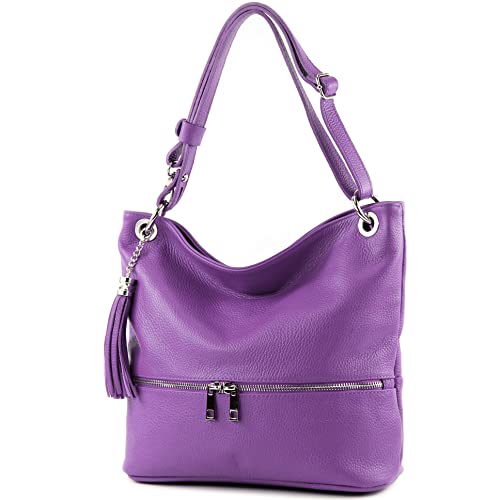 modamoda de - T143 - ital. Leder Schultertasche Umhängetasche, Farbe:Purple von modamoda de