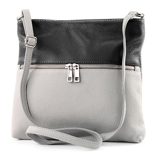 modamoda de T144 Damen Leder Umhängetasche Schultertasche Messenger bag handmade in Italy, Farbe:Grau/Dunkelgrau2021 von modamoda de