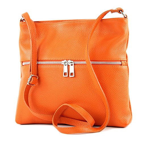 modamoda de T144 Damen Leder Umhängetasche Schultertasche Messenger bag handmade in Italy, Farbe:Orange2021 von modamoda de