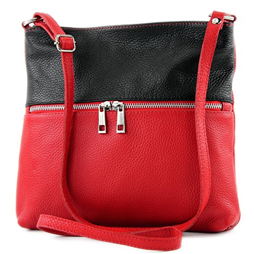 modamoda de T144 Damen Leder Umhängetasche Schultertasche Messenger bag handmade in Italy, Farbe:Rot/Schwarz2021 von modamoda de