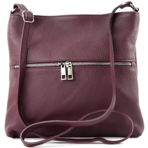 modamoda de - T144 - ital Umhängetasche Schultertasche aus Leder, Farbe:Bordeauxviolett von modamoda de