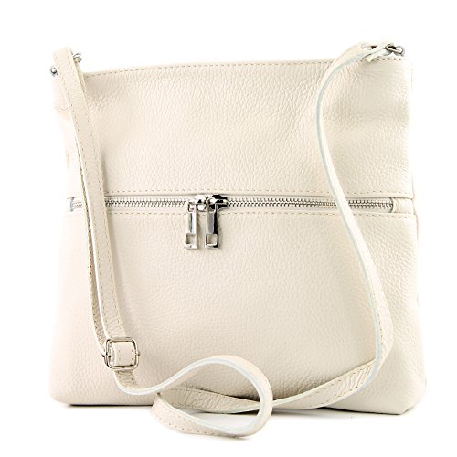 modamoda de - T144 - ital Umhängetasche Schultertasche aus Leder, Farbe:Creme2021 von modamoda de