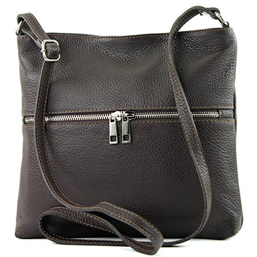 modamoda de - T144 - ital Umhängetasche Schultertasche aus Leder, Farbe:Dark Chocolate2021 von modamoda de