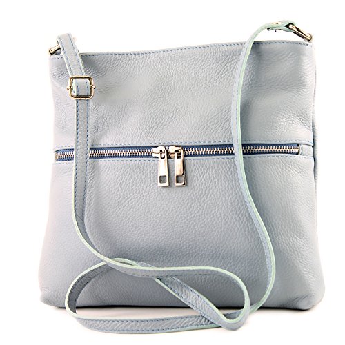 modamoda de - T144 - ital Umhängetasche Schultertasche aus Leder, Farbe:Eisblau2021 von modamoda de