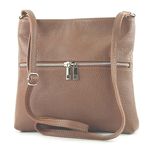 modamoda de T144 Damen Leder Umhängetasche Schultertasche Messenger bag handmade in Italy, Farbe:Terrabraun von modamoda de