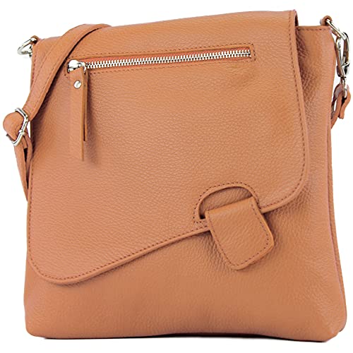 modamoda de - T146 - ital Messengertasche Umhängetasche aus Leder, Farbe:Cognac von modamoda de