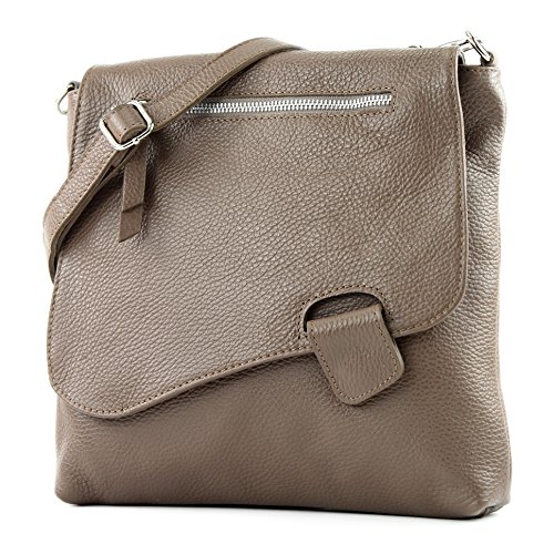 modamoda de - T146 - ital Messengertasche Umhängetasche aus Leder, Farbe:Dunkeltaupe2021 von modamoda de